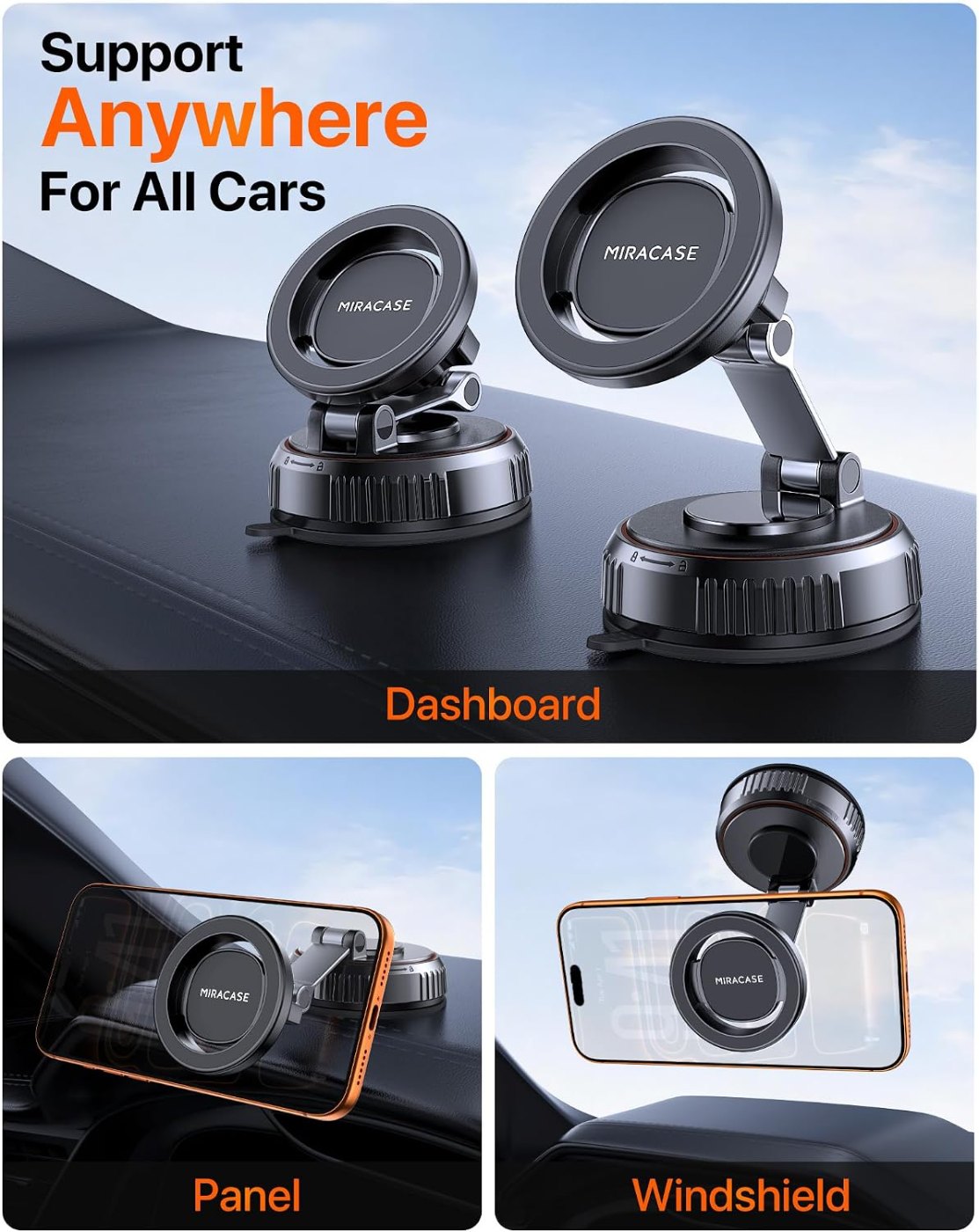 Phone held on a magnetic mount above a car dashboard, ready for highway navigation