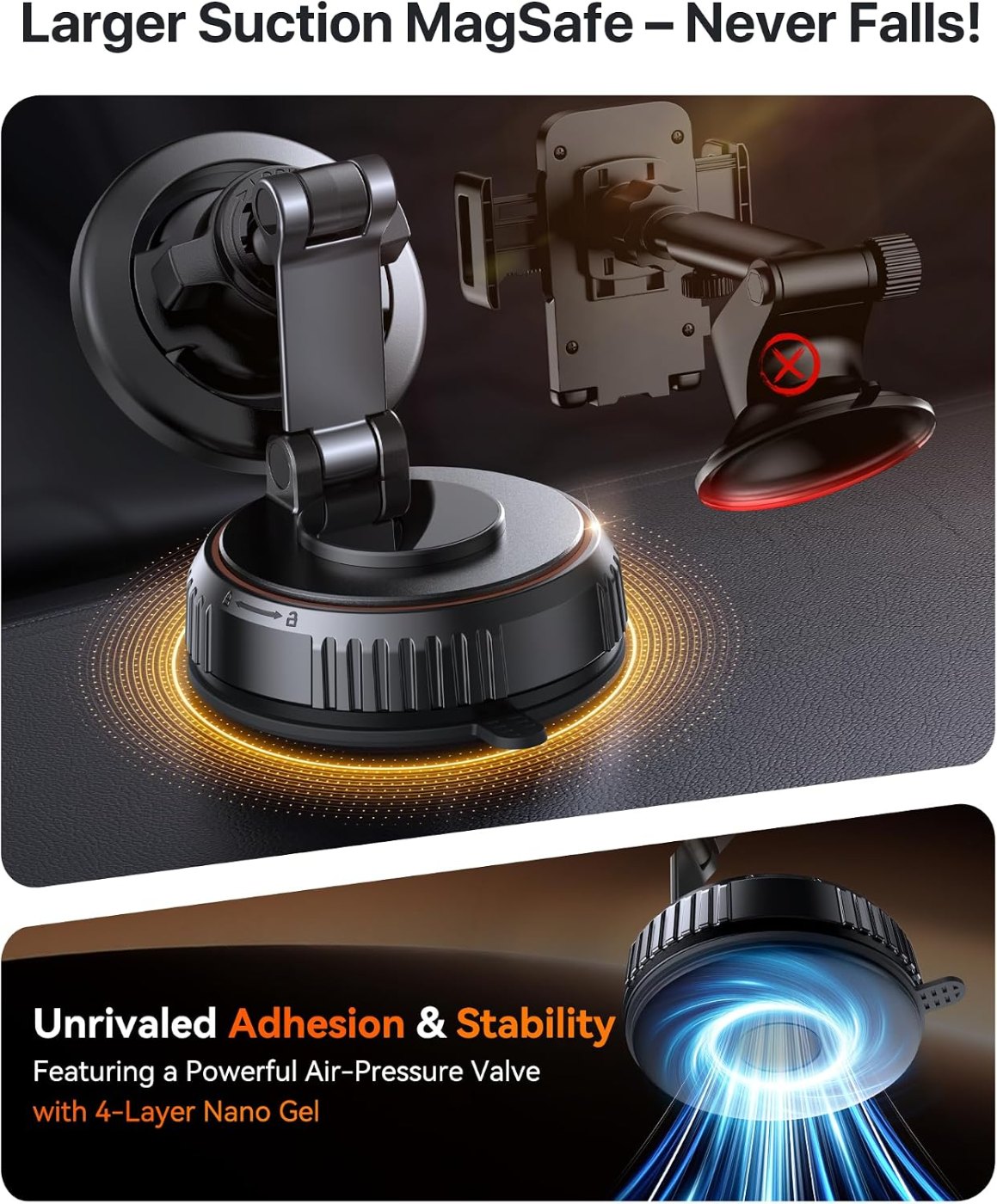 Close view of the magnetic head of the car mount